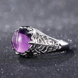 Bague Ringen Vintage 100% 925 Sterling Silver Round Natural Amethyst Wedding Engagement Rings For Women Fine Jewelry Size 6-10